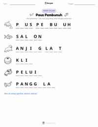 Prabaca lembar kerja cetak Orca (Paus Pembunuh)