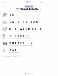 Monarch Butterfly printable worksheet preview