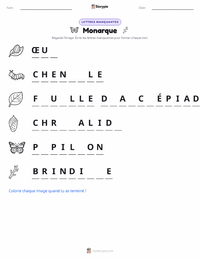Aperçu de la feuille de travail imprimable Papillon Monarque