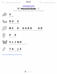 Monarchvlinder afdrukbare werkblad voorbeeld