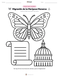 Página para colorear de Descubrimiento de la Ruta Migratoria de la Mariposa Monarca para niños