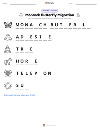 Monarch Butterfly Migration printable worksheet preview