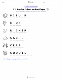 Aperçu de la feuille de travail imprimable Pieuvre géante du Pacifique