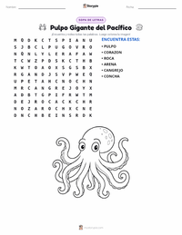 Vista previa de la hoja de trabajo imprimible de Pulpo Gigante del Pacífico