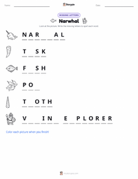 Narwhal printable worksheet preview