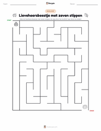 Zevenstippelig Lieveheersbeestje afdrukbare werkblad voorbeeld