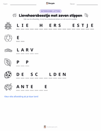 Zevenstippelig Lieveheersbeestje afdrukbare werkblad voorbeeld