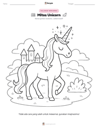 Prabaca lembar kerja cetak Mitos Unicorn
