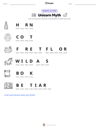 Unicorn Myth printable worksheet preview