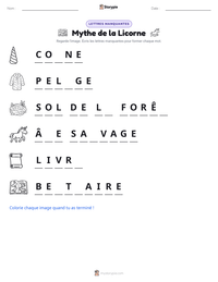 Aperçu de la feuille de travail imprimable Mythe de la Licorne