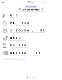 Podgląd drukowalnego arkusza ćwiczeń Mit jednorożca