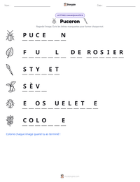 Aperçu de la feuille de travail imprimable Puceron