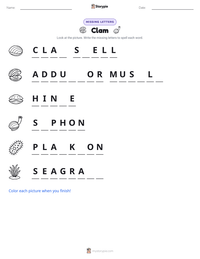 Clam printable worksheet preview
