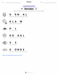 Knipgarnaal (Pistoolgarnaal) afdrukbare werkblad voorbeeld