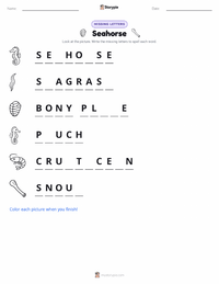 Seahorse printable worksheet preview