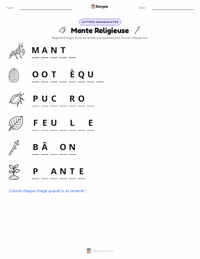 Aperçu de la feuille de travail imprimable Mante religieuse