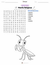 Vista previa de la hoja de trabajo imprimible de Mantis Religiosa