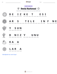 Deniz Kestanesi yazdırılabilir çalışma sayfası önizlemesi