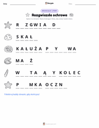 Podgląd drukowalnego arkusza ćwiczeń Rozgwiazda ochrowa