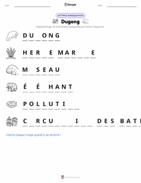 Aperçu de la feuille de travail imprimable Dugong