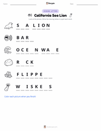 California Sea Lion printable worksheet preview