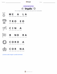 Vista previa de la hoja de trabajo imprimible de Orgullo