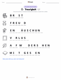 Traurigkeit druckbare Arbeitsblatt Vorschau