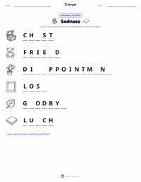 Sadness printable worksheet preview
