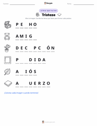 Vista previa de la hoja de trabajo imprimible de Tristeza
