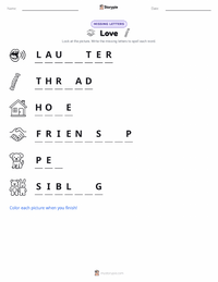 Love printable worksheet preview