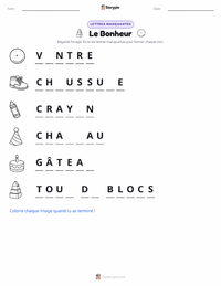 Aperçu de la feuille de travail imprimable Bonheur