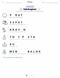 Prabaca lembar kerja cetak Kebahagiaan