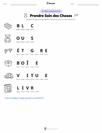 Aperçu de la feuille de travail imprimable Prendre Soin des Choses