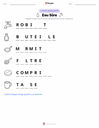 Aperçu de la feuille de travail imprimable Eau Potable