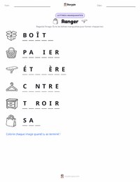Aperçu de la feuille de travail imprimable Le Rangement