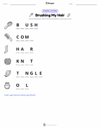 Brushing My Hair printable worksheet preview