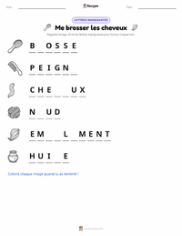 Aperçu de la feuille de travail imprimable Se brosser les cheveux