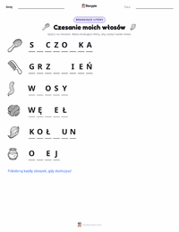 Podgląd drukowalnego arkusza ćwiczeń Czesanie włosów