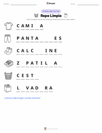 Vista previa de la hoja de trabajo imprimible de Ropa Limpia