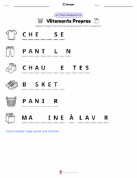 Aperçu de la feuille de travail imprimable Vêtements Propres