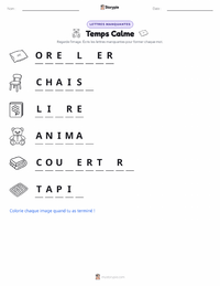 Aperçu de la feuille de travail imprimable Temps Calme