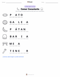 Vista previa de la hoja de trabajo imprimible de Alimentación Consciente