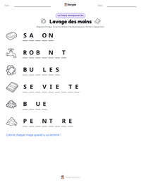 Aperçu de la feuille de travail imprimable Lavage des mains