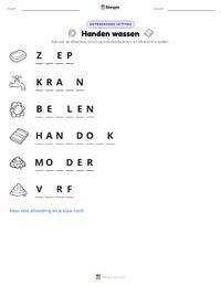 Handen wassen afdrukbare werkblad voorbeeld