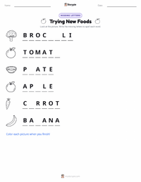 Trying New Foods printable worksheet preview