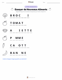 Aperçu de la feuille de travail imprimable Essayer de Nouveaux Aliments