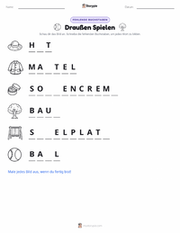 Draußen spielen druckbare Arbeitsblatt Vorschau