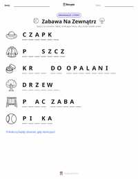 Podgląd drukowalnego arkusza ćwiczeń Zabawa na zewnątrz