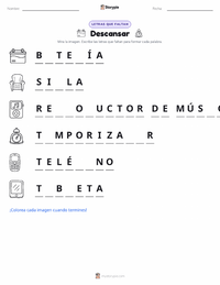 Vista previa de la hoja de trabajo imprimible de Descanso