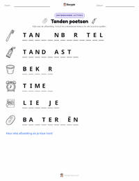 Tandenpoetsen afdrukbare werkblad voorbeeld
